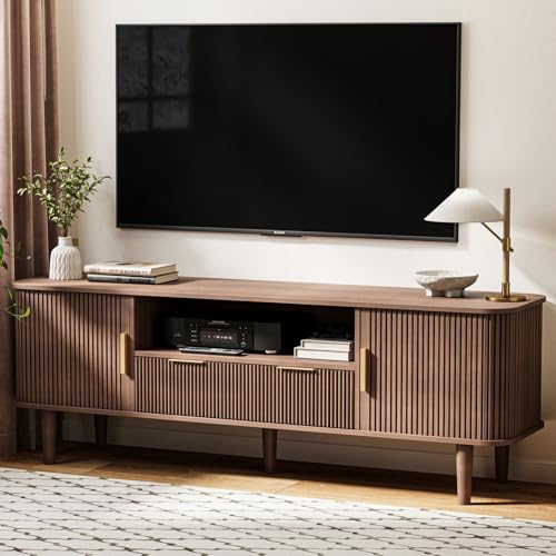 62" Mid Century Modern Fluted TV Stand, Tambour Doors, view 2