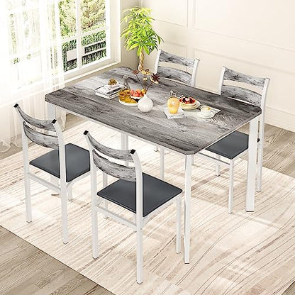 5-Piece Dining Table Set for 4, 43.3" Modern Wood Kitchen Table with PU Leather Chairs, Space-Saving for Small Spaces & Apartments, Easy to Assemble(Grey)