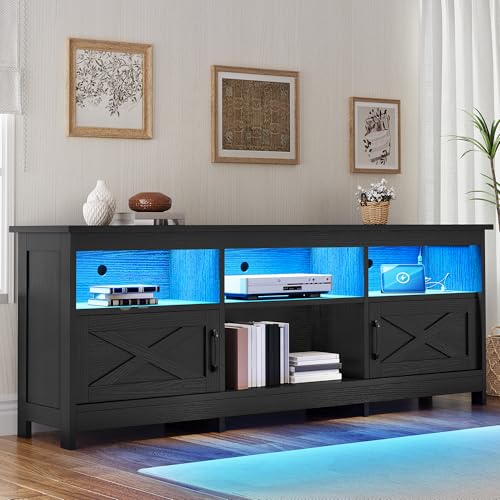 70" Farmhouse TV Stand for 70-80" TVs with LED, Living Room, Black, view 4