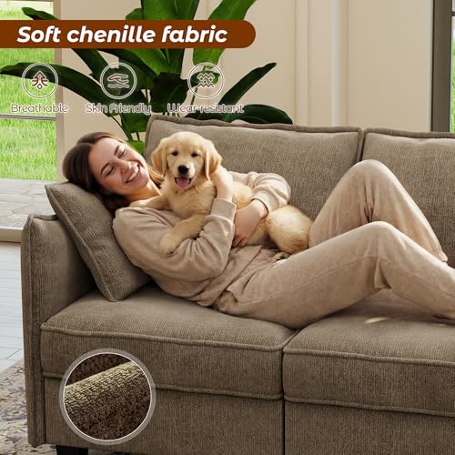 112" Modular Sectional Sofa U Shape Couches with Storage Ottoman and Washable Cushion Cover for Living Room, Bedroom, Apartment(Brown)