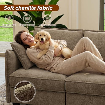 112" Modular Sectional Sofa U Shape Couches with Storage Ottoman and Washable Cushion Cover for Living Room, Bedroom, Apartment(Brown)