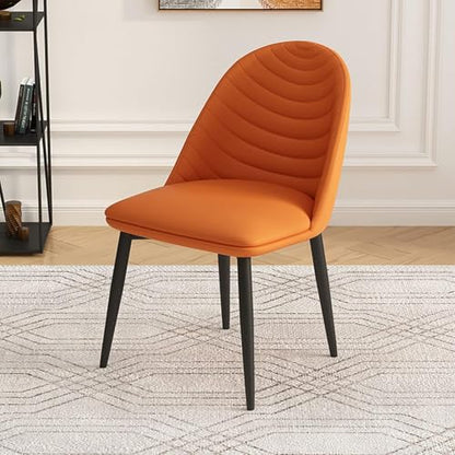 Popular Soft Seat and Back Kitchen Chairs with Sturdy Metal Legs PU Leather Chairs Set of 2(Color:Orange)