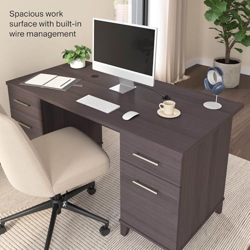 60-Inch Office Desk with Drawers, Computer Desk with File and Box Drawers, Home Office Workstation with Storage Cabinet, Writing Desk Furniture, Somerset Collection, Storm Gray