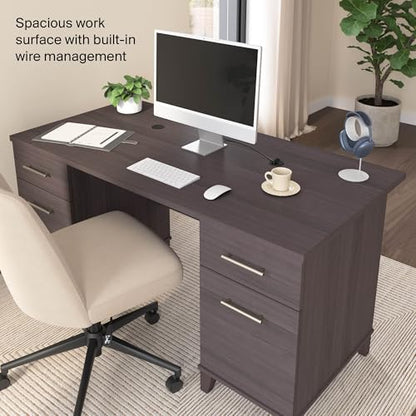60-Inch Office Desk with Drawers, Computer Desk with File and Box Drawers, Home Office Workstation with Storage Cabinet, Writing Desk Furniture, Somerset Collection, Storm Gray