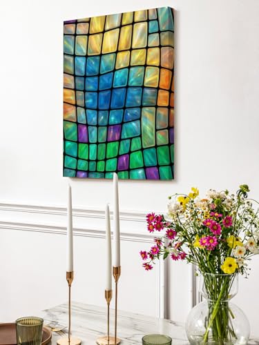 NuYeBiofx Abstract Glass Mosaic Pattern Canvas Wall Art Prints,48"x32" Framed Picture Artwork Modern Aesthetic Art Printed Canvas Oil Painting for Living Room Bedroom Office,Ready to Hang