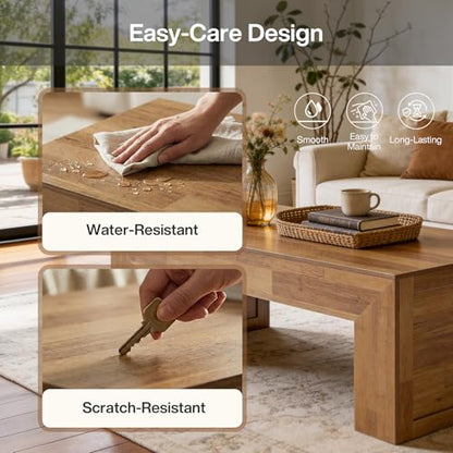 Tribesigns 47-Inch Farmhouse Coffee Table, Wooden Rectangular Center Table with Thick Base, Modern Cocktail Tea Furniture for Living Room (Oak Brown)