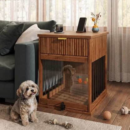 Dog Crate Furniture End Table for Small Dogs with Charging Station (Brown), view 2