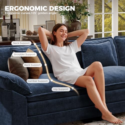 154" Oversized Modular Sectional Sofa, Comfy U-Shaped Cloud Couch w/ 3 Movable Ottoman, 7-Seater Chenille Deep Seat Modern Sofa Couch for Living Room, DIY Combination, Blue