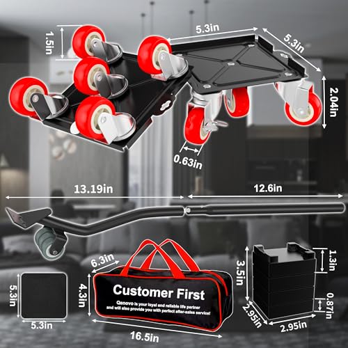 Furniture Dolly Set 5 Wheels Heavy Duty, Furniture Movers with Silent Rubber Wheels, 360° Rotation with Brake, 1500Lbs Load Capacity, Furniture Lifter for Easy Moving Large Furniture.