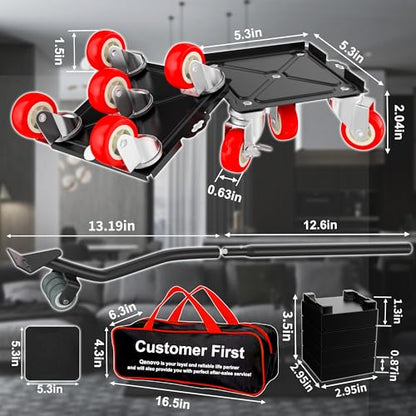 Furniture Dolly Set 5 Wheels Heavy Duty, Furniture Movers with Silent Rubber Wheels, 360° Rotation with Brake, 1500Lbs Load Capacity, Furniture Lifter for Easy Moving Large Furniture.