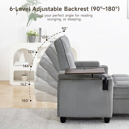 oaaktu Modern Tufted Linen Fabric Chaise Lounge Sofa Chair with Rotating Side, view 7