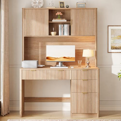 67" H Executive Desk with Fluted Drawers, 4 Drawers Fluted ComputerDesk, view 7