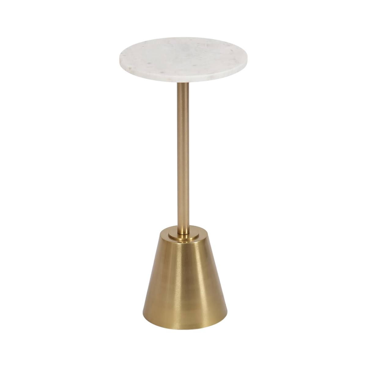 Tira Elegant Round Drink Table, 10 x 22, White Marble and Gold, Modern Glam Circle Martini Table for Use as a Small Bedroom Nightstand or Living Room Plant Stand Option