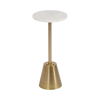 Tira Elegant Round Drink Table, 10 x 22, White Marble and Gold, Modern Glam Circle Martini Table for Use as a Small Bedroom Nightstand or Living Room Plant Stand Option