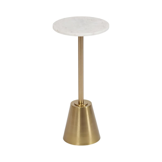Tira Elegant Round Drink Table, 10 x 22, White Marble and Gold, Modern Glam Circle Martini Table for Use as a Small Bedroom Nightstand or Living Room Plant Stand Option