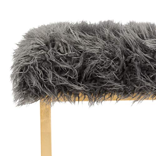 Safavieh Home Collection Rowan Grey Contemporary Glam Faux Sheepkin Square Ottoman, Dark
