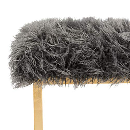 Safavieh Home Collection Rowan Grey Contemporary Glam Faux Sheepkin Square Ottoman, Dark