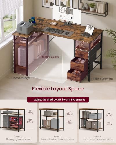 L Shaped Computer Desk with Drawers, Small Gaming Desk with Shelves, view 7