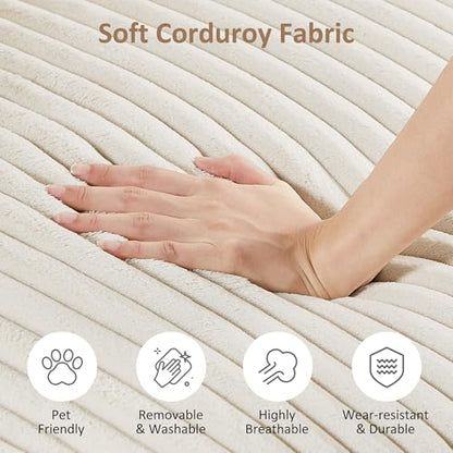 Sectional Corner Couch, Corduroy L Shaped Sofa, 6-Seat Couch,Beige