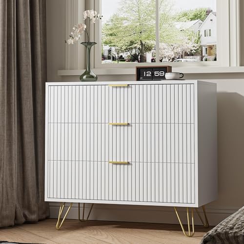 White 3 Drawer Dresser for Bedroom, Modern Closet Dressers Chest of Drawers, view 6