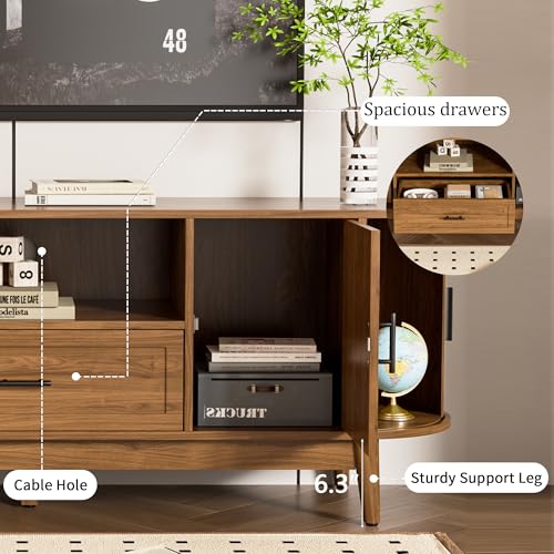 63" Fluted TV Stand for Tvs up to 70" Entertainment Center with Drawers, view 4