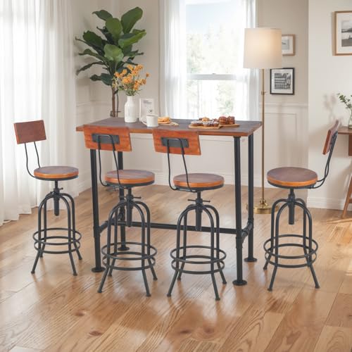 3 Pieces Industrial Dining Table with Set of 4 Bar Stools for Home Office Rustic Rectangular Bar Table with Chairs for Kitchen Meeting Room