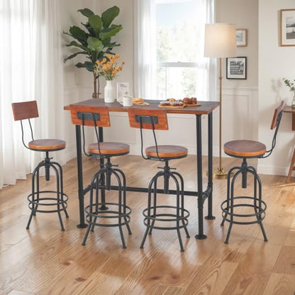 3 Pieces Industrial Dining Table with Set of 4 Bar Stools for Home Office Rustic Rectangular Bar Table with Chairs for Kitchen Meeting Room