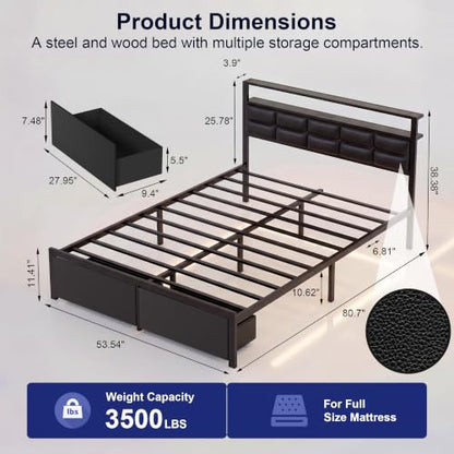 Heavy Duty Metal Bed Frame with LED Lights and Charging Station, view 3