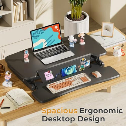 Standing Desk Converter, 32" Height Adjustable Desk Riser, Black, view 6