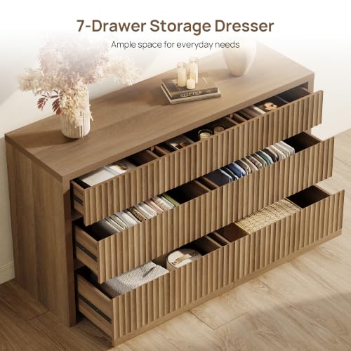 Fluted Dresser for Bedroom with 7 Drawers 55.2" Extra-Wide Dressers, view 6