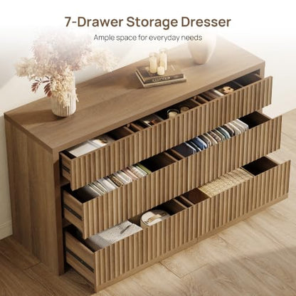 Fluted Dresser for Bedroom with 7 Drawers 55.2" Extra-Wide Dressers, view 6
