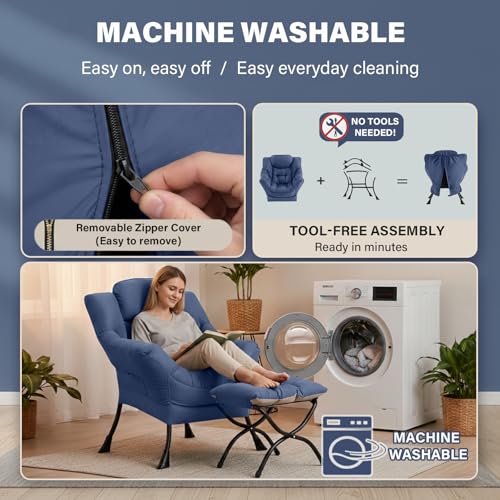 Lazy Chair with Ottoman,Comfy Accent Living Room Chair with Footrest Set, view 6