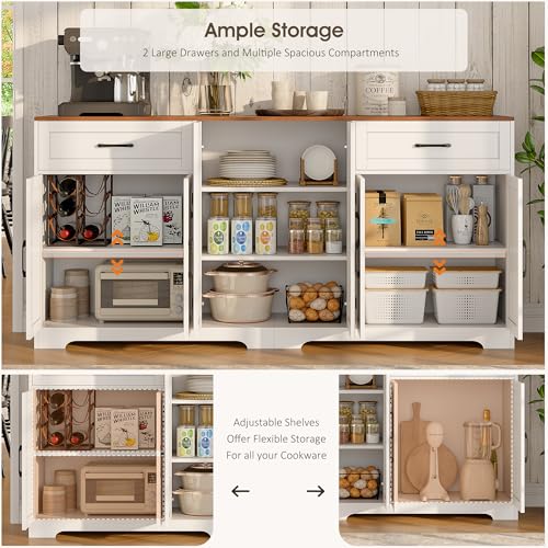 71" Farmhouse Sideboard Buffet Cabinet with Storage, White, view 4