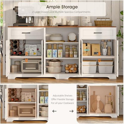 71" Farmhouse Sideboard Buffet Cabinet with Storage, White, view 4