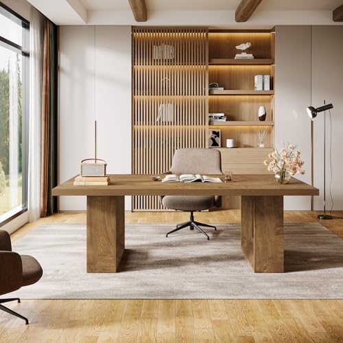 Tribesigns Home Office Desk, 62.99" Large Farmhouse Executive Desk, Computer Table for Office, Conference Room, Study Room (Walnut)