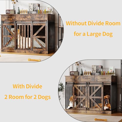 Spacesea Large Dog Crate Furniture with Sliding Barn Door, view 6