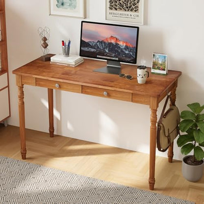 Vintage Solid Wood Writing Desk, 48" W Large Secretary Desk with 2 Drawers, view 2