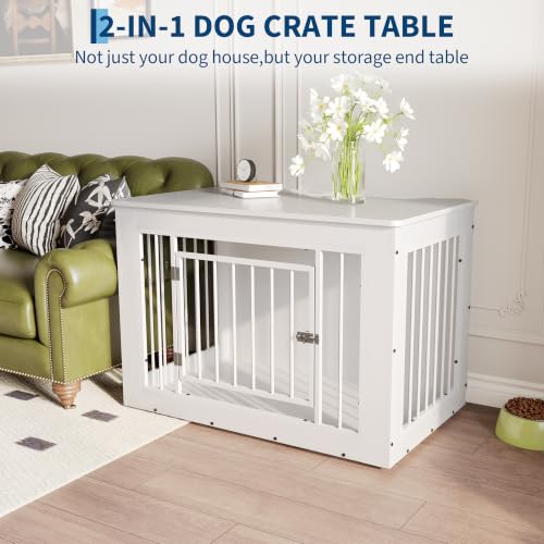 38.2" Dog Crate Furniture for s/m/l Dogs, 2-in-1 Iron-Wood Dog Cage, view 4
