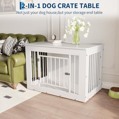38.2" Dog Crate Furniture for s/m/l Dogs, 2-in-1 Iron-Wood Dog Cage, view 4