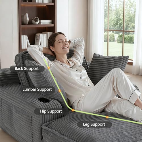 67" Oversized Chaise Lounge Chair Indoor, Soft Boneless Cloud Couch, Gray, view 6