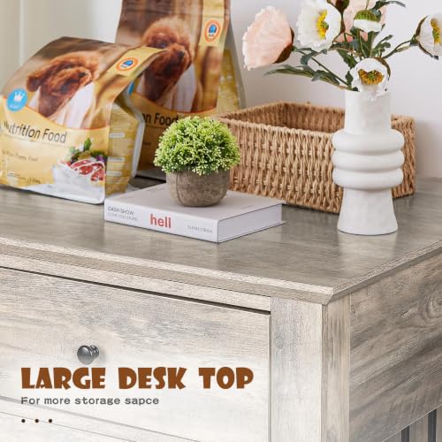 44-inch Wooden Dog Crate with 2 Storage Drawers, End Table, Grey, view 4