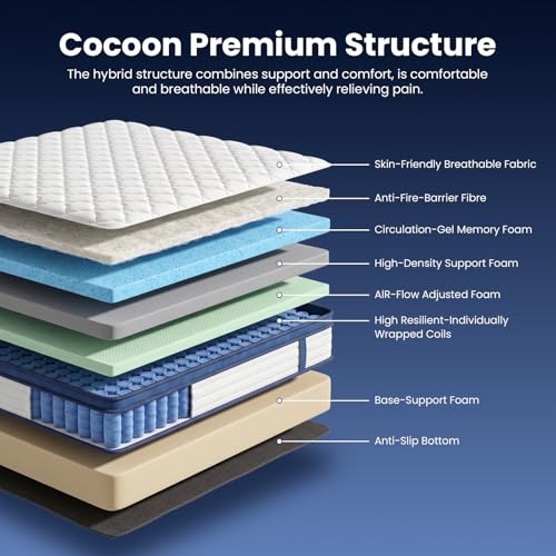 12 Inch Mttress Queen Size, Memory Foam Hybrid Mattresses in a Box, Medium Firm, Pocket Springs for Motion Isolation, CertiPUR-US and Oeko TEX Certified