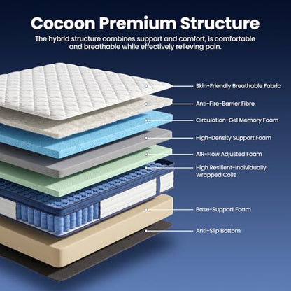 12 Inch Mttress Queen Size, Memory Foam Hybrid Mattresses in a Box, Medium Firm, Pocket Springs for Motion Isolation, CertiPUR-US and Oeko TEX Certified