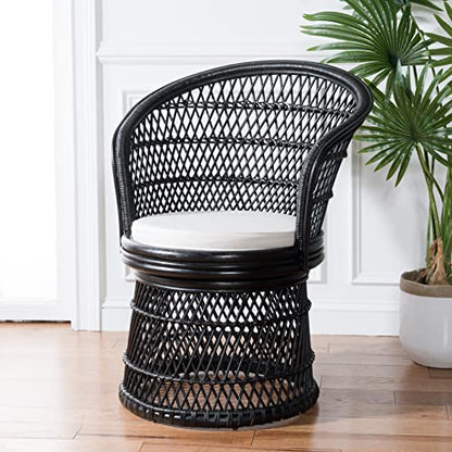 Home Collection – Iola Black & White Rattan Swivel Accent Chair, Fully Assembled Coastal Tub Chair with Cushion (SEA7043B)