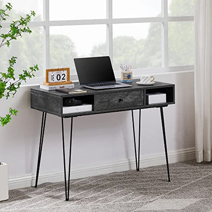39.3" Home Office Work Table with Drawers,Computer Desk with Hairpin Leg for Writing/Study,Charcoal Grey