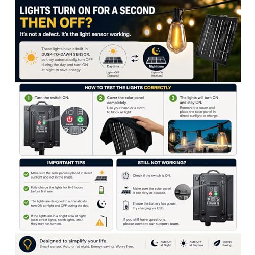 100FT Solar String Lights Outdoor Waterproof with Remote & Timer, view 3