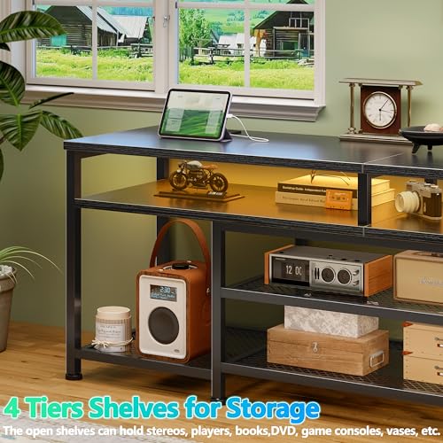 Black TV stand with outlets and lights for bedrooms, view 6