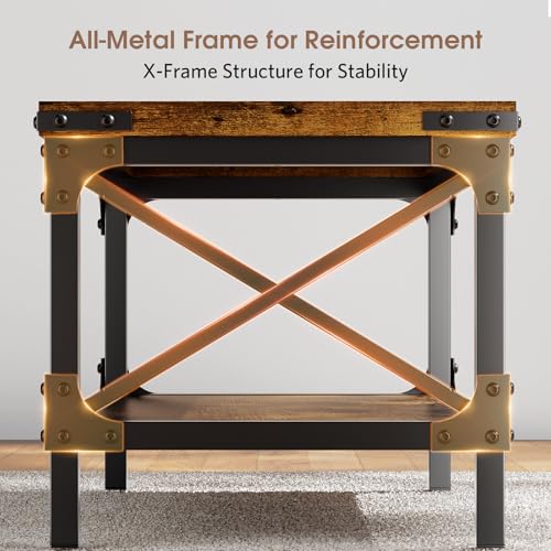 Rectangle Coffee Tables for Living Room, Wood Rectangular Coffee Table, 2 Tier Industrial Modern Center Table with Thickened Tabletop and Metal Frame, 40 inch Long (Rustic Brown)