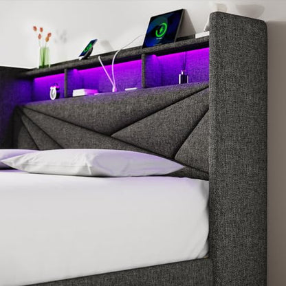 King Size Bed Frame with 4 Storage Drawers and LED Headboard, view 7