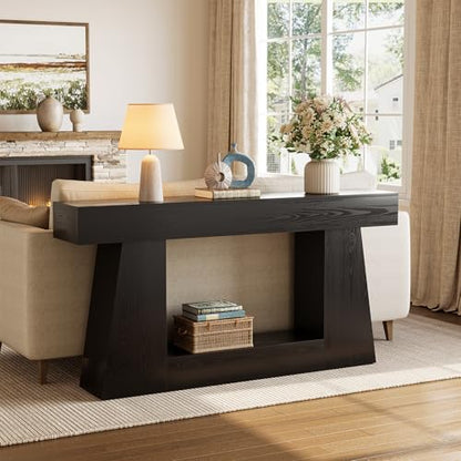 63" Farmhouse Console Table with Storage, Rustic Sofa Table for Entryway, Narrow Long Sofa Table Behind Couch, Console Table for Living Room, Hallway—Versatile Storage Solution, Black